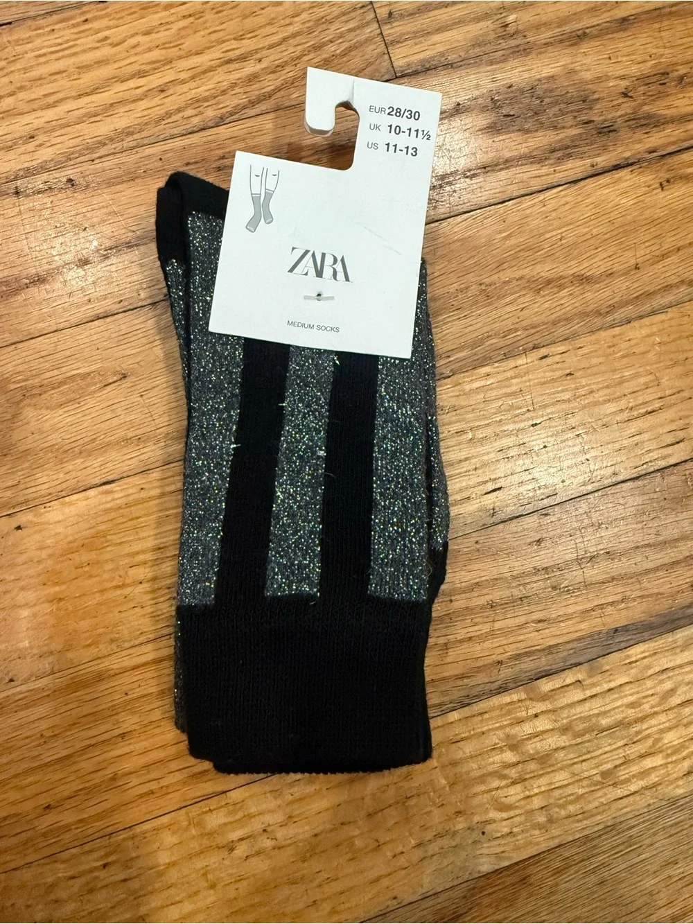 ZARA Girls Black & Silver Glitter Crew Socks